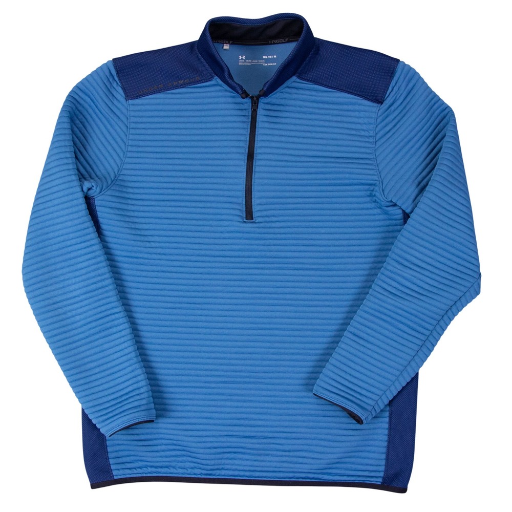 Under Armour Mens M ColdGear Golf 1/4 Zip‎ Pullover Blue Textured Ribbed - Picture 2 of 11